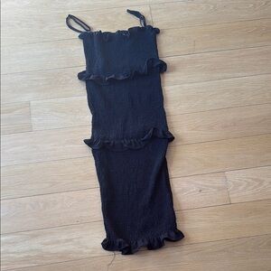 Black Ruffled Strapless Dress THANNE